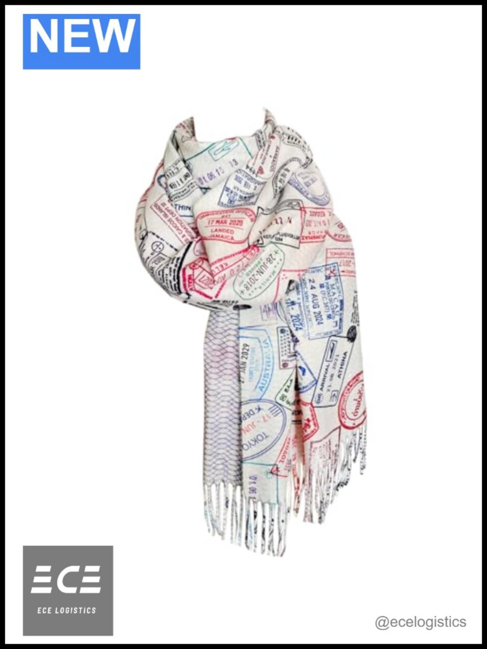 Acrylic Travel Scarf Passport Stamp Print Flight Attendant Gift
